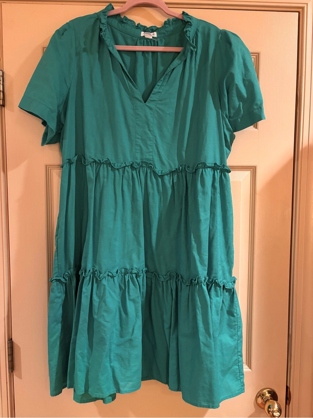 Teal Tiered Short-Sleeve Women's Dress- length 38”